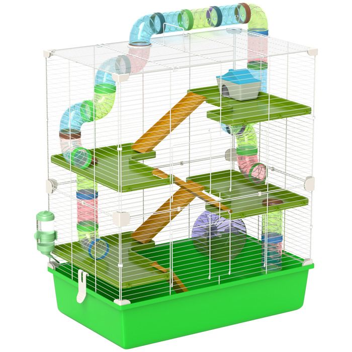 Grande cage pour hamsters PawHut cage pour rongeur 5 niveaux avec tunnels abreuvoir roue maisonnette échelles 59L x 36l x 69H cm
