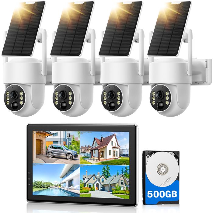 CAMCAMP Kit Caméra Surveillance WiFi Exterieure Sans Fil Solar Security PTZ 4MP Audio bidirectionnel 10 NVR écran
