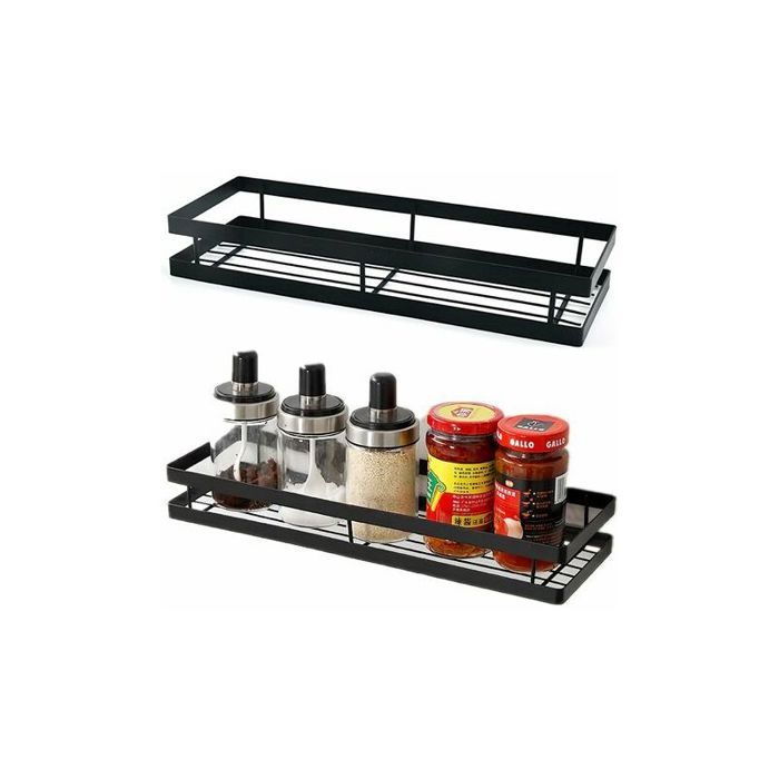 Grande étagère à épices Liese - Étagère Suspendue Noire - 4 Tablettes - Murale - Neuf