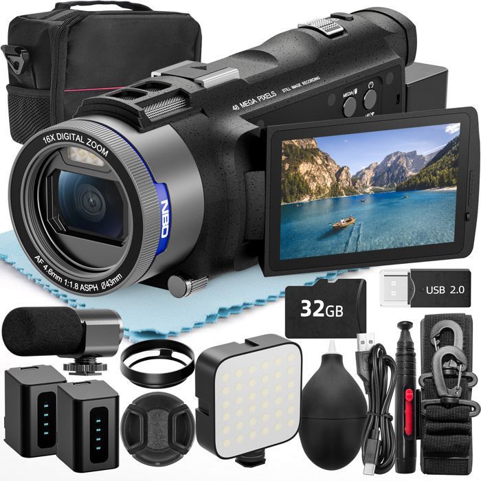 Caméra vidéo Caméscope 3.0 IPS vlogging caméscope 48mp avec carte SD 32gb