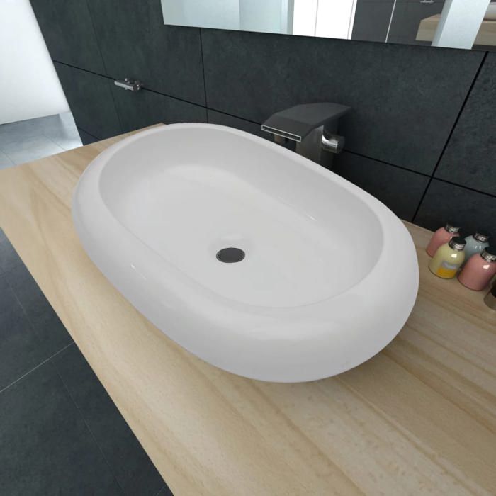 Lavabo-Vasque à poser en forme ovale Céramique 63 x 42 cm Blanc