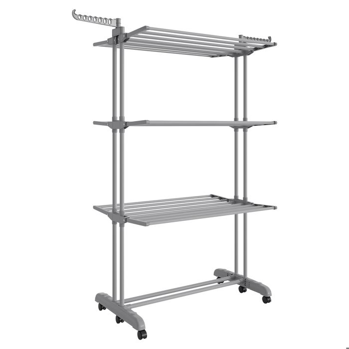 Étendoir à Linge Séchoir Mobile à 4 Niveaux avec Roulettes Pliable 635 x 1255 x 173 cm Grande Capacité Gris Tourterelle
