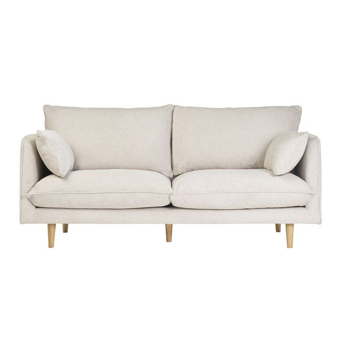 Miliboo - Canapé scandinave 3 places en tissu effet velours texturé beige et bois clair CLAYTON