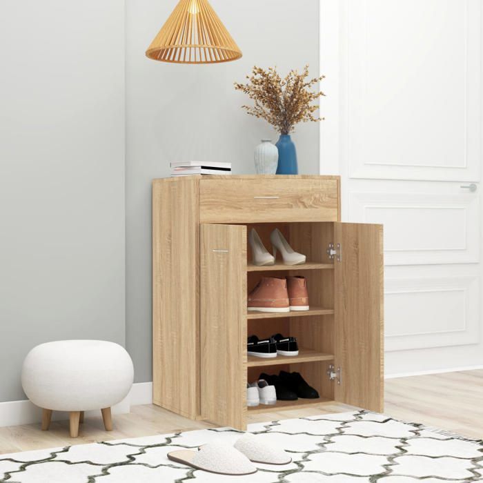 Bon plan Armoire à chaussures - JILI HOT - Grande Capacité - Chêne sonoma 60x35x84cm - Bois dingénierie - pour Entrée/Couloir