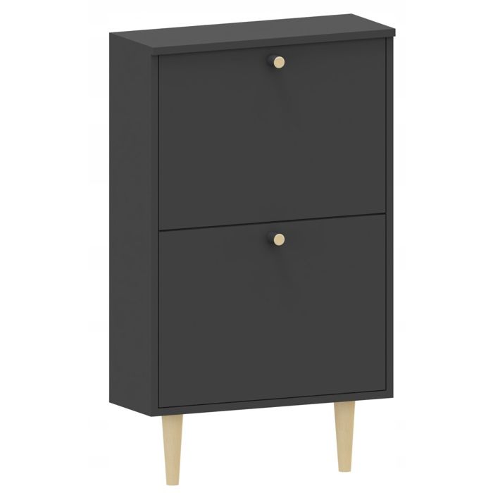 Armoire à chaussures BEHAMO - Noir/Hêtre - 92cm x 55cm x 21cm - Panneau stratifié
