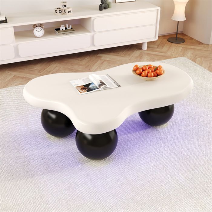 Table Basse Noire et Blanche Style Nuage avec éclairage LED 16 Couleurs Tables Basses de Salon Moderne Pieds Ronds Style Unique