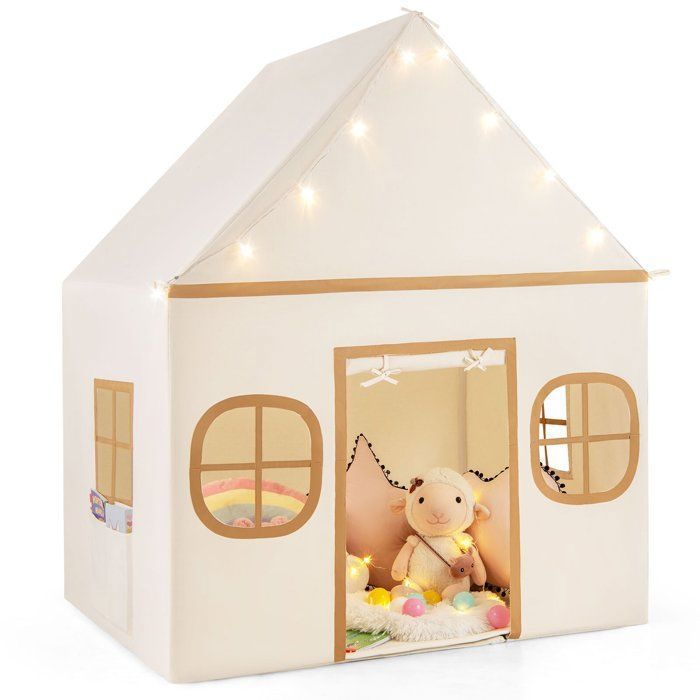 Tente De Jeu Pour Enfants Avec Tapis - Maison D'intérieur/extérieur - Pour 3-6 Ans - Montage Facile - Beige - 12
