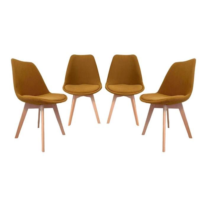 Lot de 4 chaises scandinaves revêtement velours côtelé ocre. pieds bois de hêtre - Nils Lot de 4 chaises scandinaves revêtement velours côtelé ocre. pieds bois de hêtre - Nils