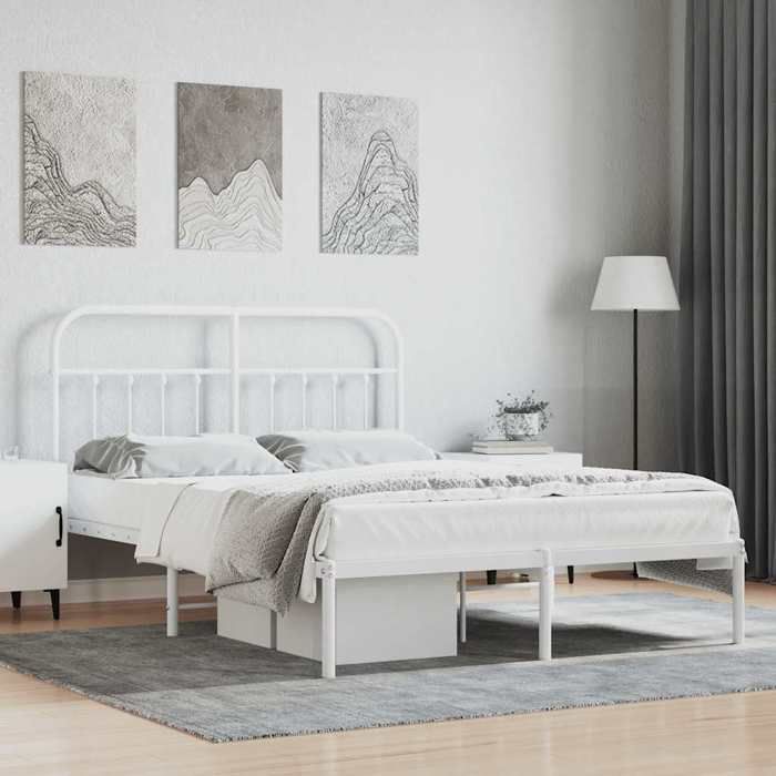 CHIC Lit adulte2 places - 140x190 cm Structure/Cadre de lit métal et tête de lit blanc 140x190 cm #Sara90752