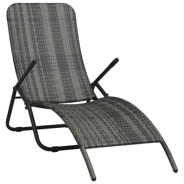 NEW 2025 Chaise longue pliable - GKK - Lit de jardin - Résine tressée Gris @@2229