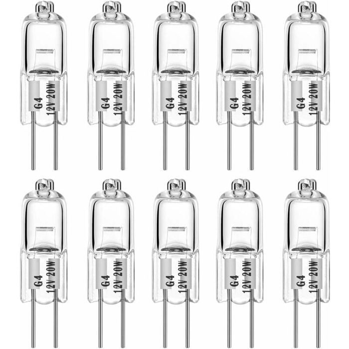 Ampoules halogènes G4 - MICH - 20W - 12V - Dimmable - Lot de 10 - 2700K blanc chaud - Angle de faisceau 360°
