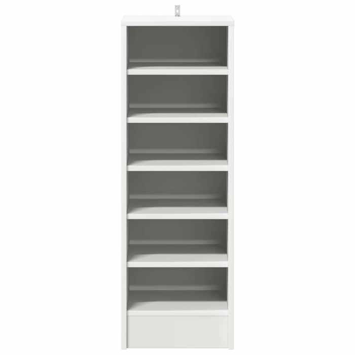 Armoire à chaussures - WIENS - Blanc - 315x35x90 cm - Bois dingénierie - 6 compartiments - Montage au sol ou mur