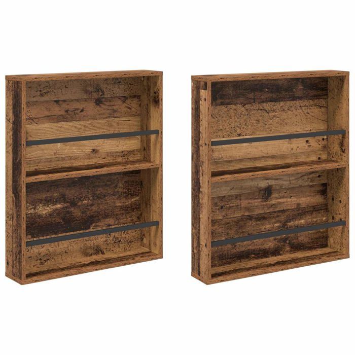 Porte-revues mural en bois dingénierie - vidaXL - Bois ancien - 60x12x70 cm - 927 kg - 2 étagères - Durable
