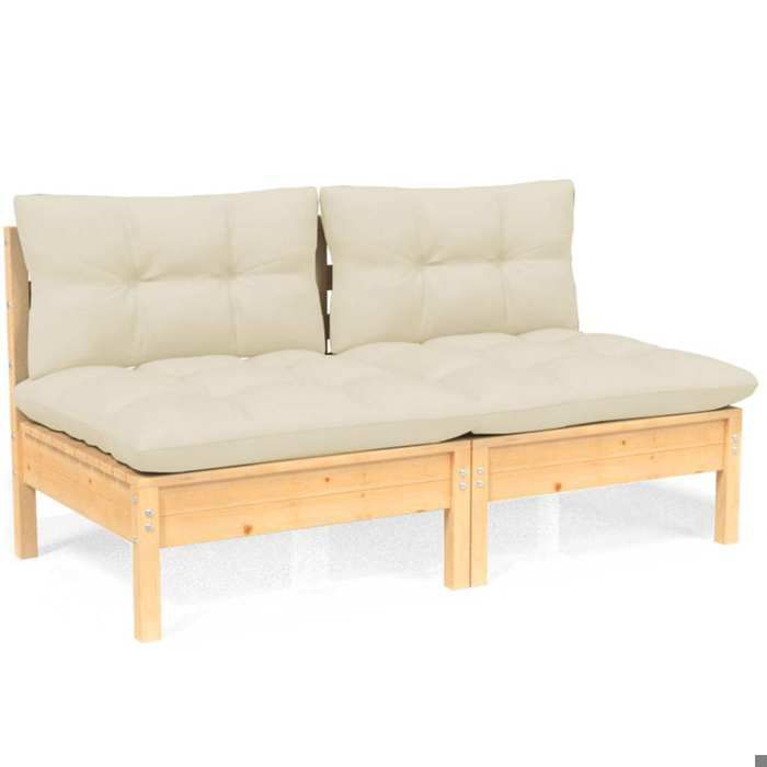 SALE 2026Sofa de Terrasse Canapé dExtérieur Crème - Canapé 2 places de jardin et coussins crème Bois de pin solide 63 5x63 5x62 5