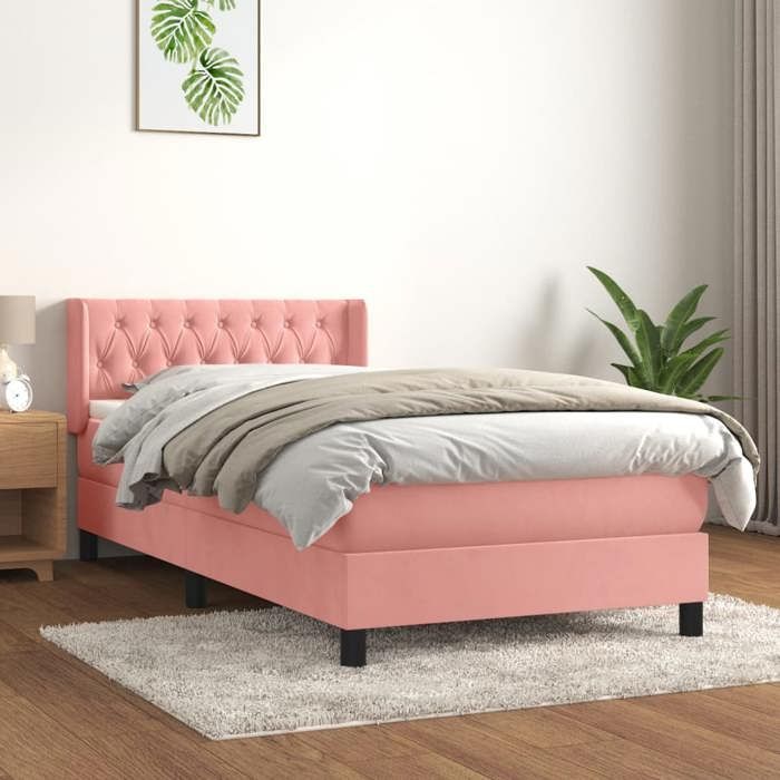 Lit à sommier avec matelas - vidaXL - Velours - Rose - 203x103x78/88 cm - Matelas à ressorts ensachés