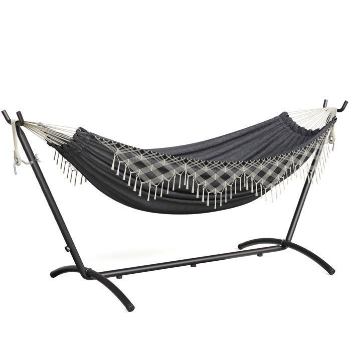 Mondeer Hamac Bohème Double Extérieur sur Pied avec Support Charge Max 200kg Cadre Fer Réglable + Sac de Transport Gris