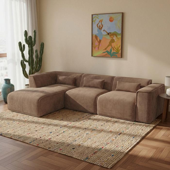 Canapé dangle gauche fixe NUNA 5/6 places velours côtelé beige - Marron
