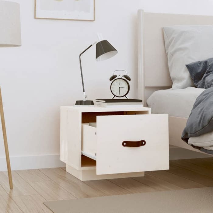 Table de lit - Blanc - Armoire de chevet - 1 PC - Blanc 40x34x35 cm Bois de pin solide T3765