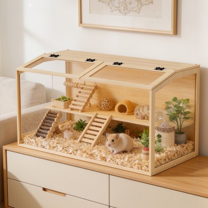 Comparer les prix de Cage à Hamster en Verre Trempé - Cage pour Rongeurs avec Éclairage LED Intégré 100.7x50x50m