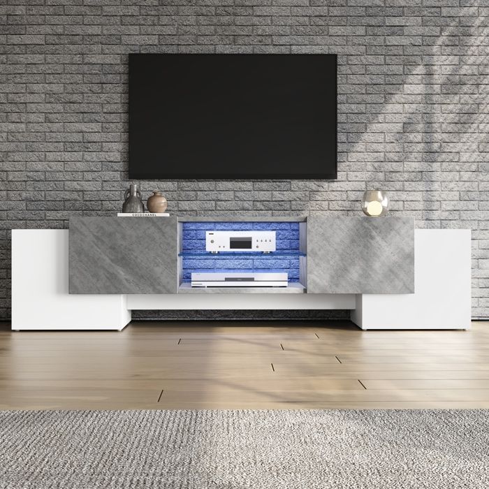 Meuble TV - KOMHTOM - 180x40x46 5 cm - LED Bluetooth - Étagères en verre - Pour TV 60–70 pouces Meuble TV - KOMHTOM - 180x40x46 5 cm - LED Bluetooth - Étagères en verre - Pour TV 60–70 pouces