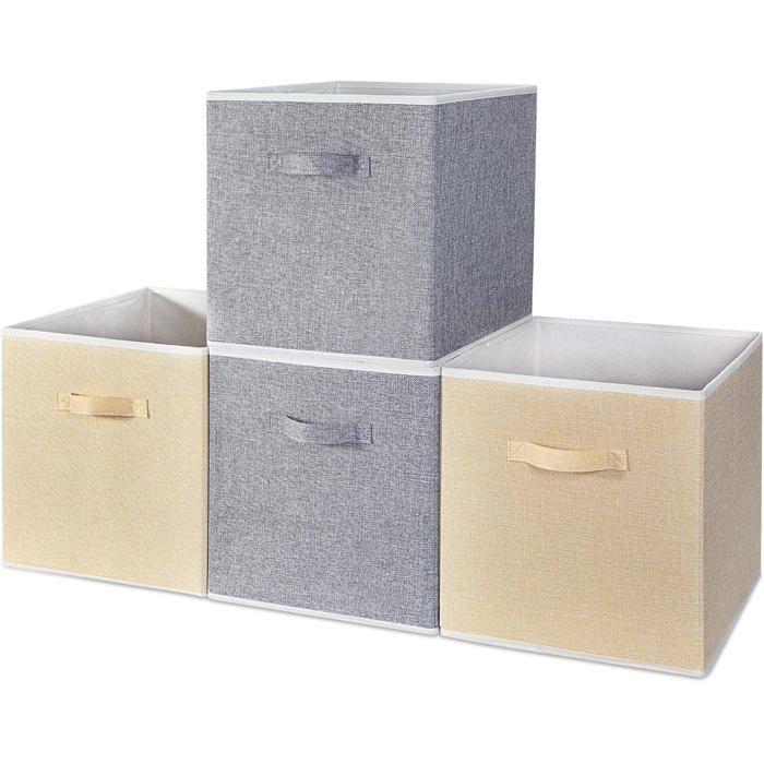 4 Boîtes de Rangement en Tissu Pliables à Poignées - 33x38x33 cm - Pour Armoire Étagère Casier - Beige/Gris