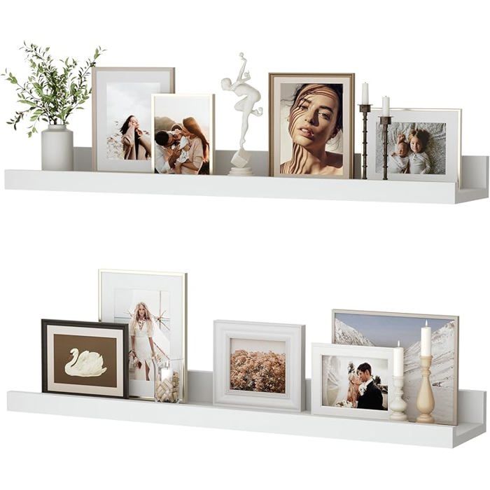 Lot de 2 étagères flottantes de 60 cm étagères murales blanches en bois pour salon cuisine chambre salle de bain - 60 cm Set of 2