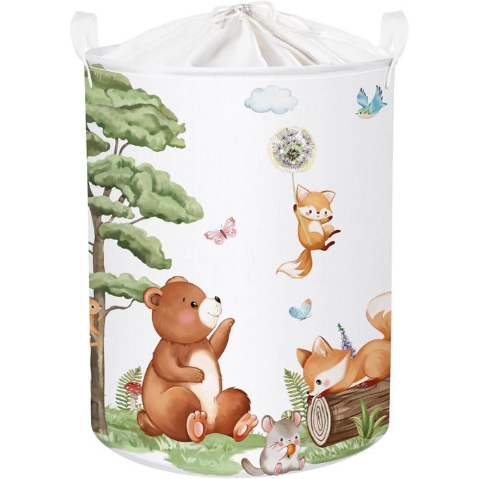 Grand Paniers À Linge Animaux De Forêt Pour Garçon Fille Renard Roux Repliable Panier Rangement Jouets Vêtements Pour Salle [BI91]