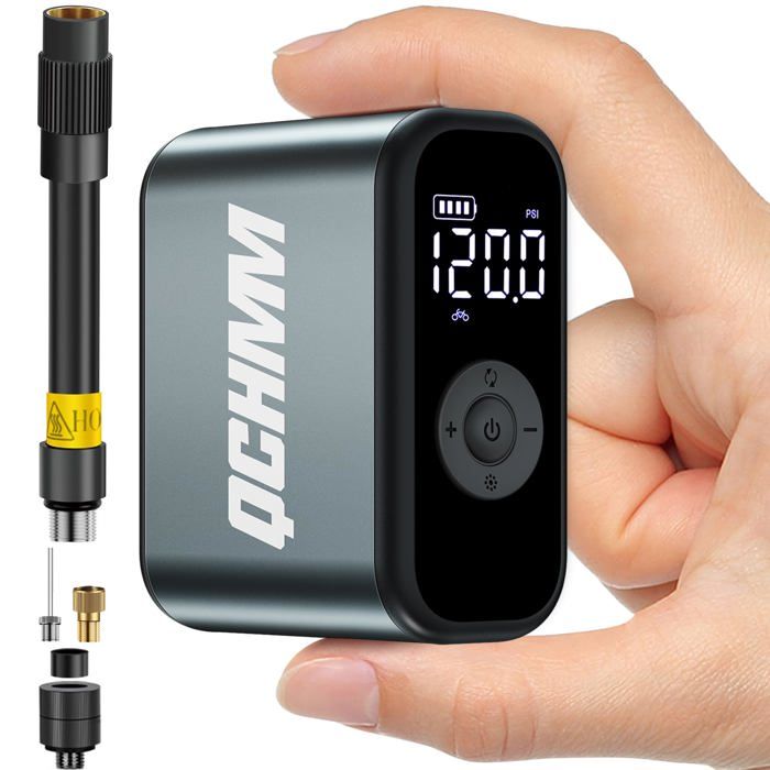 Pompe vélo électrique avec Manometre Mini Pompe à vélo Portable de 120PSI avec Valve Presta et Schrader de Route VTT vélos de