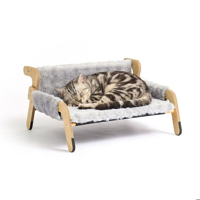 Relaxdays Fauteuil suspendu moelleux pour chat gris/naturel HxLxP 28 5x53x45 5 cm en pin