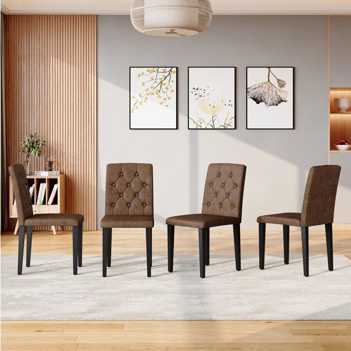 Lot de 4 chaises de salle à manger marron aspect velours dossier capitonné pieds en métal noir 40 x 46 x 89 cm