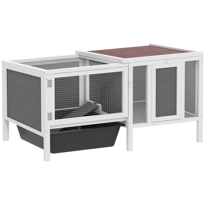 LIA Cage à lapins dextérieur avec maison aire de course et bac en bois métal et PET 105x57 5x51 5 cm gris