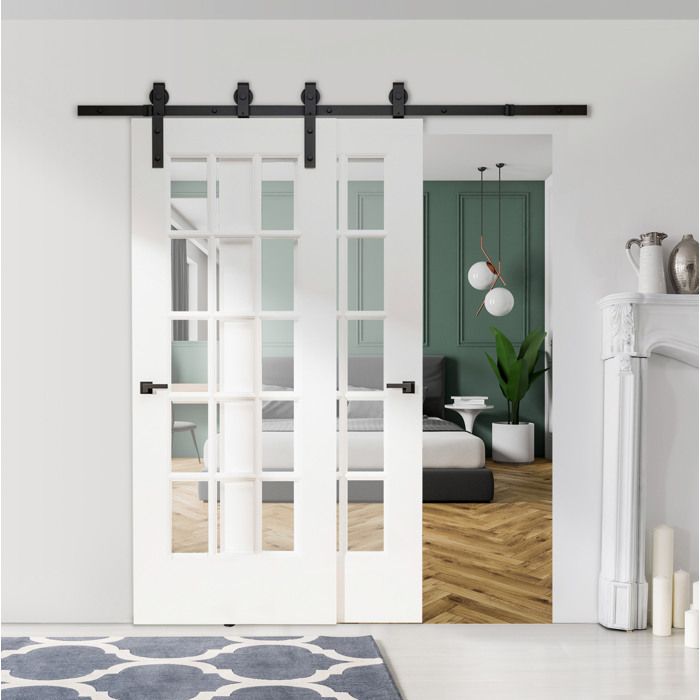 Système de porte coulissante double 200 cm pour portes en bois rail en acier noir charge max. 90 kg