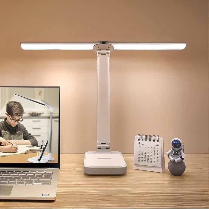 Lampe De Bureau Led Double Tête Desk Lamp 4000Mah Lampe Dimmable 3 Modes De Couleur Port De Charge Usb Tactile Protection De[BI38]