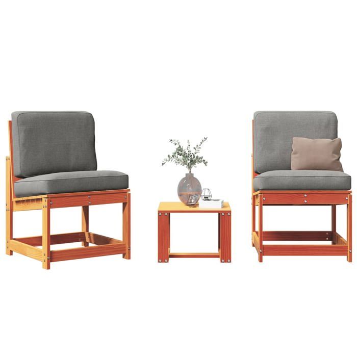 Salon de jardin Design à lattes (lot de 3) cire marron bois de pin massif LL773