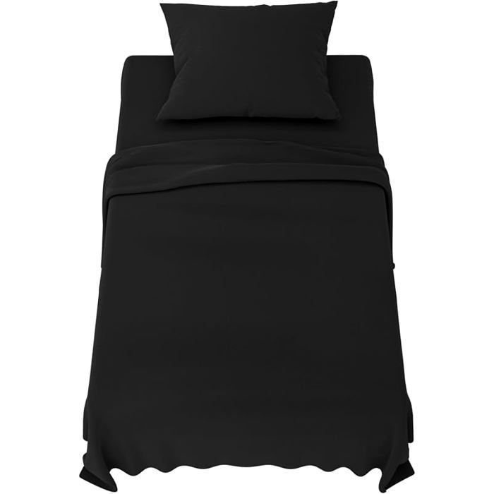Parure de Lit 90x190 cm Noir Microfibre Douce Linge de Lit 3 Pour Lit 90x190 cm + 50x80 cm (x1) Noir NOIR DRAP PLAT