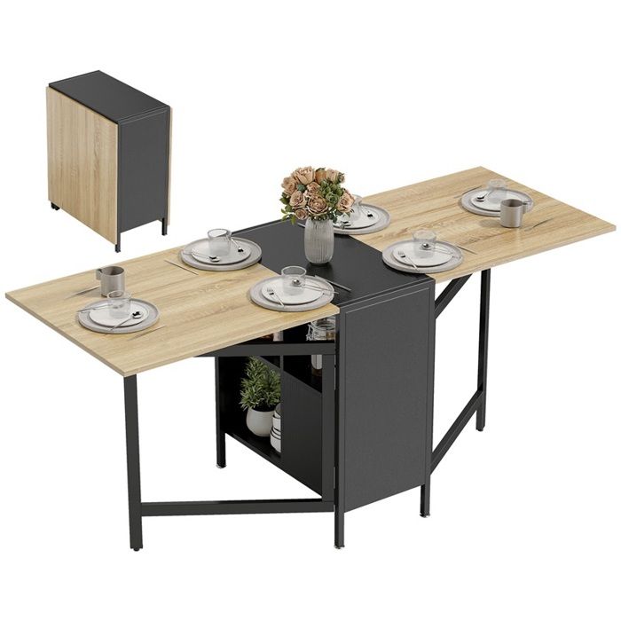 Table de salle à manger pliante à abattants 4 compartiments 3 configurations pour cuisine/salon 169 x 60 x 75 cm naturel/foncé Table de salle à manger pliante à abattants 4 compartiments 3 configurations pour cuisine/salon 169 x 60 x 75 cm naturel/foncé