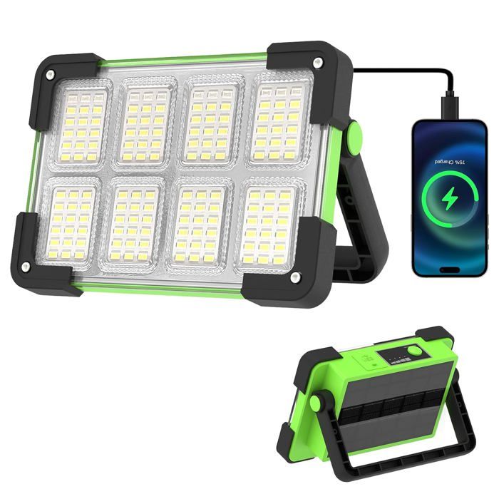 Projecteur LED chantier rechargeable 6000 lumens 144 perles LED 4 modes éclairage USB lampe camping éclairage secours