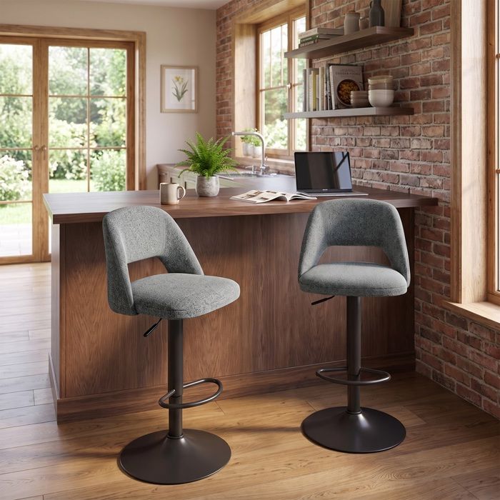 GOEURVANT Lot de 2 Tabourets de Bar Gris Pigeon Tissu Texturé Pivotant 360° Hauteur Réglable Chaise Ergonomique Cuisine Comptoir