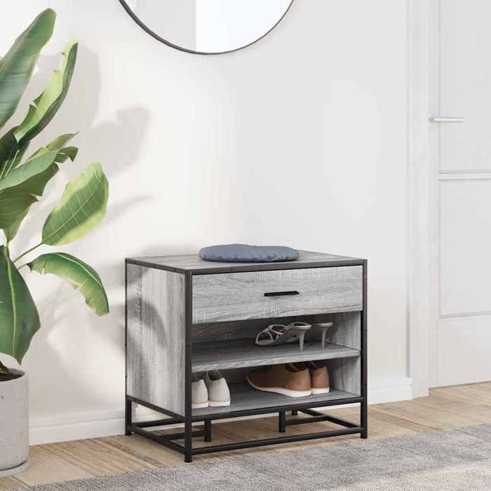 Elégance-Chic Banc à chaussures - sonoma gris - bois dingénierie et métal - 60 x 40 x 535 cm - Meuble banquette_001764196