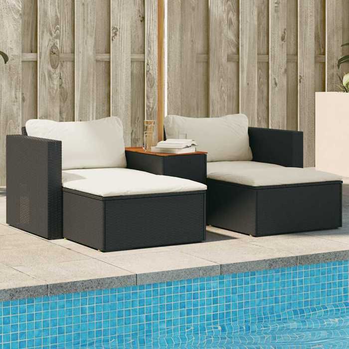 vidaXL Salon de Jardin 5 Pièces avec Coussins Noir Résine Tressée Acacia Mobilier Extérieur Terrasse 90