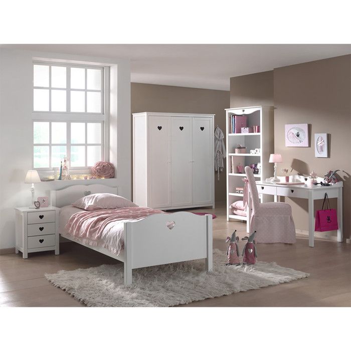 MILADY - Lit 90x200cm avec Sommier + Chevet + Armoire 3P + Pack Bureau MILADY - Lit 90x200cm avec Sommier + Chevet + Armoire 3P + Pack Bureau