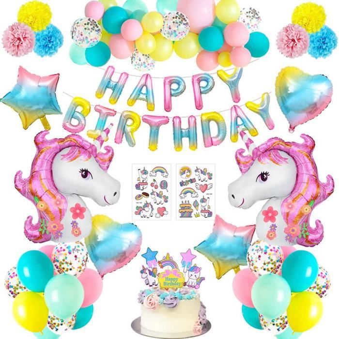 48 Pcs 1 9 Ans Decorations De Fete D Anniversaire Fille Ballons De Decoration De Fete D Anniversaire Licorne Cdiscount Maison