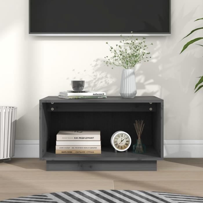 Meuble TV - GKK - Gris 60x35x35 cm Bois de pin massif - Contemporain A3826