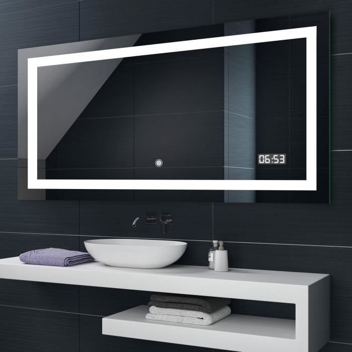 ARTFORMA Illumination LED miroir salle de bain L15 70x50cm Interrupteur tactile Horloge LED