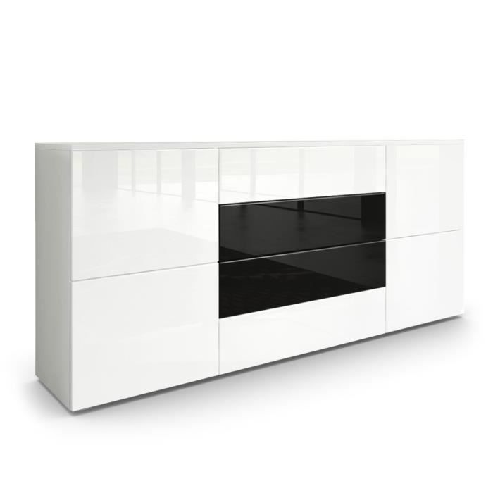 Buffet Rova V1 - Meuble Avec 4 Portes Et 4 Tiroirs, Blanc Mat/crème Haute Brillance  138,5 X 75 5 X 35