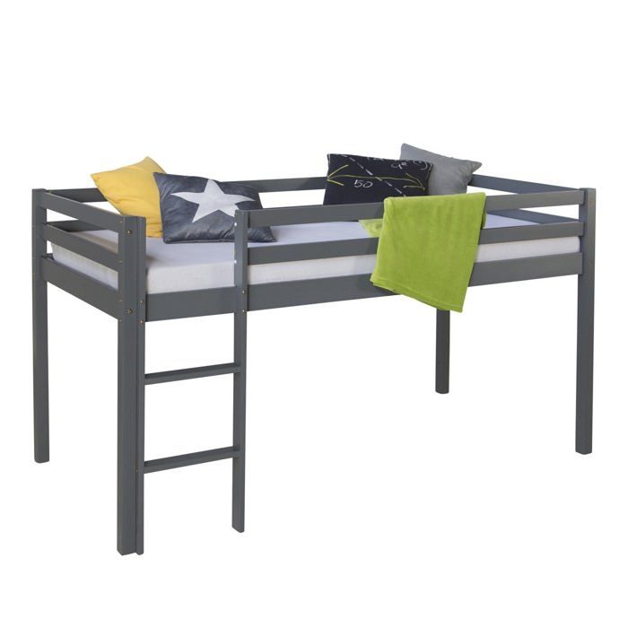 Lit mezzanine pour enfant 90x200cm avec echelle en bois gris LIT06171