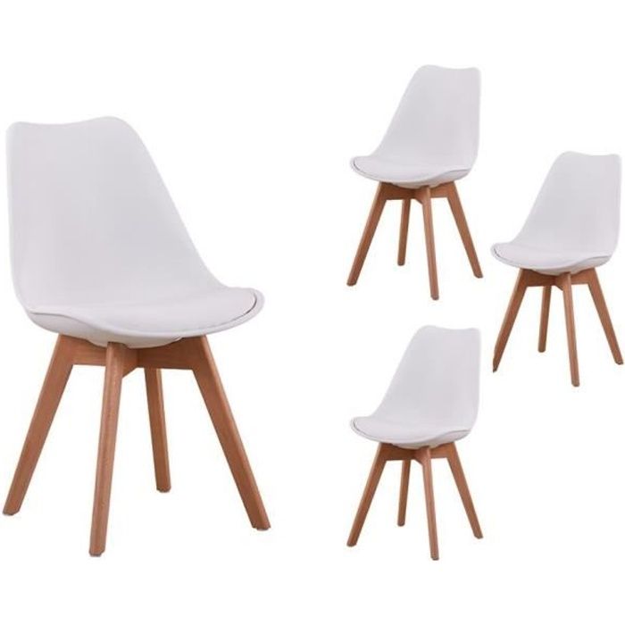 chaises scandinaves andrea blanches - lot de 4 - home design international - bois massif - simili cuir