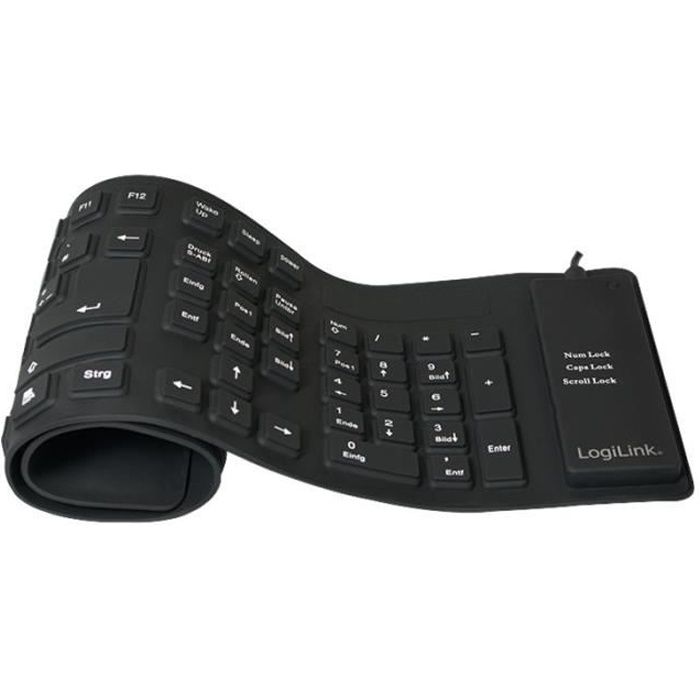Clavier – LogiLink – Flexible Waterproof – PS/2 USB – QWERTZ Allemand – Noir