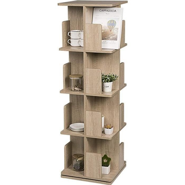 Bibliothèque Tournante 4 Niveaux HOMCOM - 16 Compartiments, Blanc, 39x39x128 Cm, Rangement Salon Bureau - 6