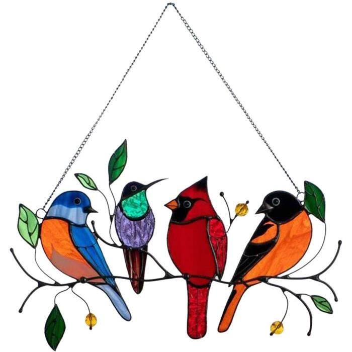 Multicolore sur un fil de fer en vitrail pour fenêtre, décoration d'intérieur, série d'oiseaux, cadeau pour les amoureux des oiseaux